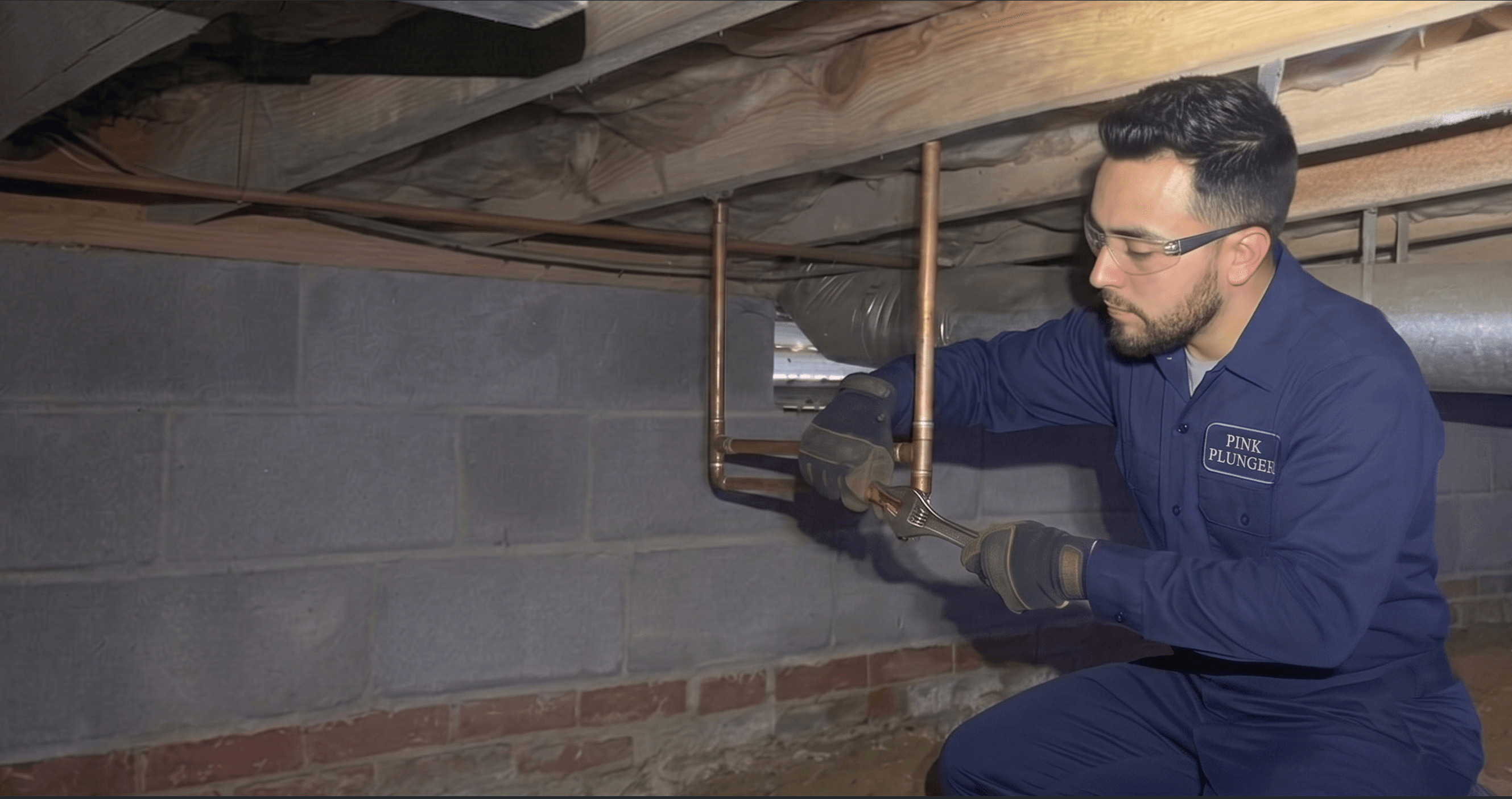 A Pink Plunger plumber on a job in a Salinas home